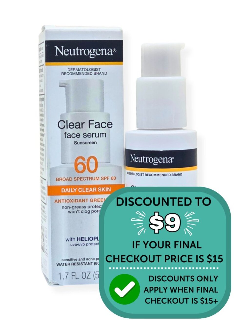 $9 Add On When Bundled with $6+ Neutrogena Clear Face Serum Sunscreen SPF 60 - Picture 2 of 8